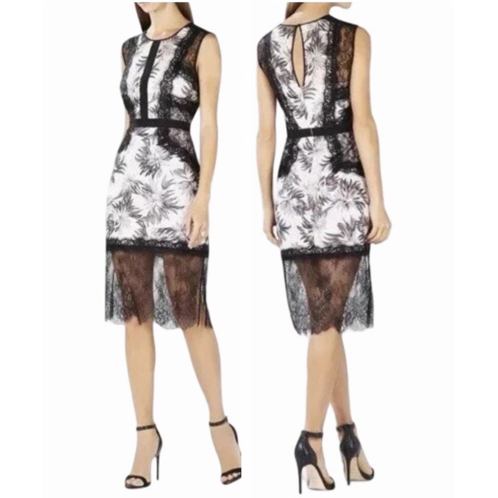BCBGMaxAzria Shawna Sleeveless Lace‎ Applique Midi Dress Sz 4 Elegant Whimsigoth